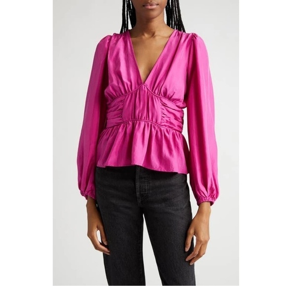 NEW SEA New York Fabiola Silk Peplum Top Rosy Pink - Picture 1 of 5